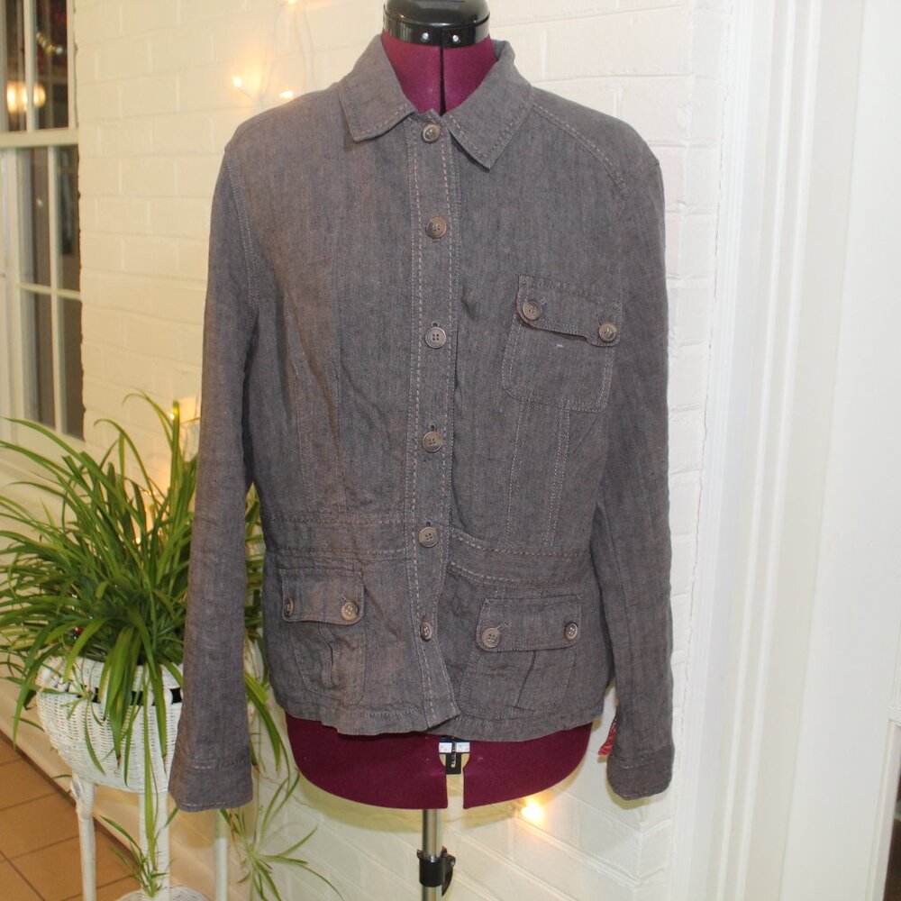 Sigrid Olsen Gray Linen Style Utility Jacket Blaz… - image 1
